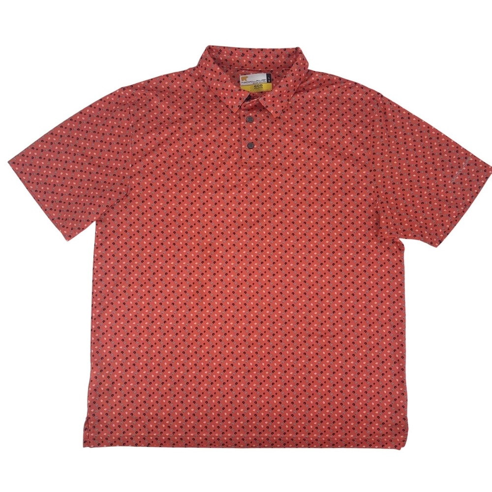 Nicklaus Mens Golf Polo Shirt Coral Floral Pattern Large Eco Choice‎ Performance